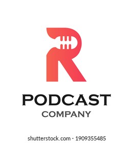 Letter r with podcast logo template illustration. suitable for podcasting, internet, brand, musical, digital, entertainment, studio etc