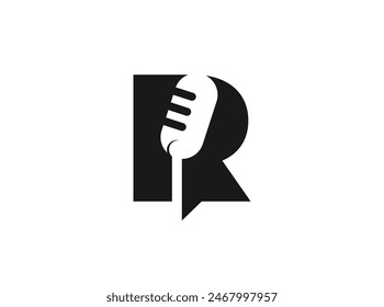 Letter R and Podcast or Radio Logo design using Microphone and Bubble chat or talk icon