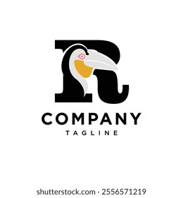 Letter R Pouched Hornbill Logo Icon Vector