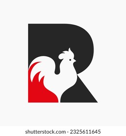 Letter R Poultry Logo With Hen Symbol. Chicken Logo, Rooster Sigh Vector Template