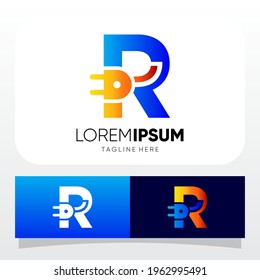 Letter R Power Jack Electric Logo Design Vector Graphic