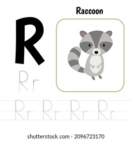 Letter R prescription. A practical sheet  for the development and education of kids. How to write letter from alphabet Vector illustration.