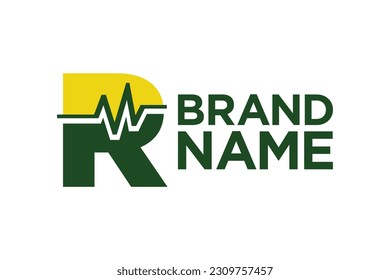 letter R with pulse line or graphic line for initials or name logo medical, marketing, business, modern logo and many more.