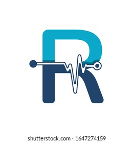 Letter R with Pulse Logo Vector Element Symbol Template