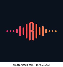 letter R with Pulse music player element. Logo template electronic music, equalizer, store, dj, nightclub, disco. Audio wave logo concept, Multimedia Technology themed, Abstract Shape. - vector