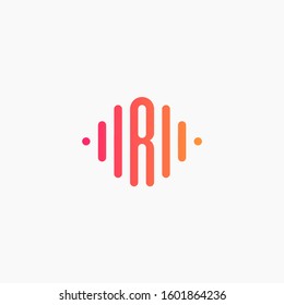 letter R with Pulse music player element. led lighting concept. technology and digital. minimalist sound music equalizer, Bass, DJ icon, nightclub, disco. logotype Unique and simple element - vector