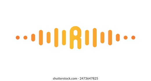 Letter R with pulse music player element. Audio wave logo design. Premium Vector