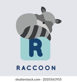  letter r raccoon alphabet vector