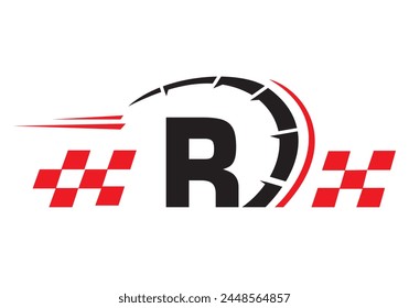 Letter R with Racing Flag Logo. Speed Logo Symbol