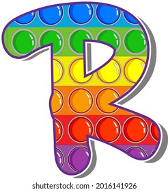 Letter R. Rainbow colored letters in the form of a popular children's game pop it. Bright letters on a white background.  Bright letters on a white background. 