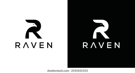 letter R raven logo design, eagle hawk phoenix graphic vector icon concept