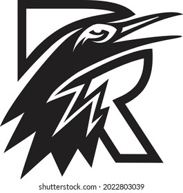 Letter R Raven logo designs, minimalist logotype, crow logo design, negative space