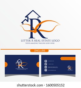 Letter R Real Estate Equipment Simple and Minimalist Logo Template on White Background for Construction and Property Concept Logo Ideas with a Pack of Business Card Application 