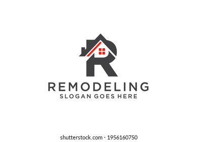 Letter R for Real Estate Remodeling Logo. Construction Architecture Building Logo Design Template.