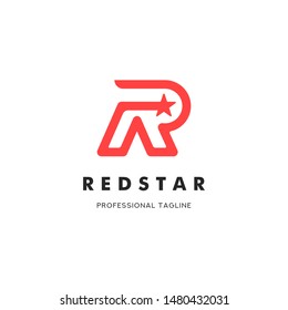 Letter R Red Star Logo Icon Template Vector Design