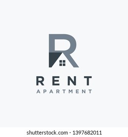 Letter R for rent property logo icon vector template on white background