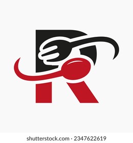 Letter R Restaurant Logo Combined with Fork and Spoon Icon