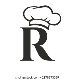 Letter R Restaurant Logo Concept with Chef Hat Vector Template. Restaurant Chef Hat Logo Symbol