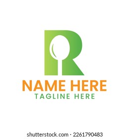 Letter R Restaurant Logo Concept With Spoon Icon. Cafe Sign Vector Template