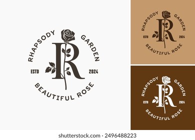 Letter R Rhapsody Garden Logo Template: Conjures melody and serenity, perfect for music schools or botanical parks. Layered EPS Vector