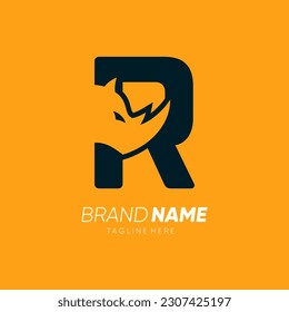 Letter R Rhino Horn Logo Design Vector Icon Graphic Emblem Illustration 