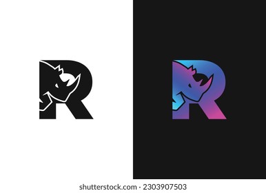 Letter R Rhino logo, combination Letter R and rhino, flat design logo template, vector