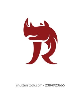 Letter R Rhino logo design, typography, Rhinoceros. R alphabet. logo template