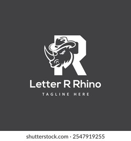 Letra R Rhino Logo.flat diseño logo Plantilla, Ilustración vectorial