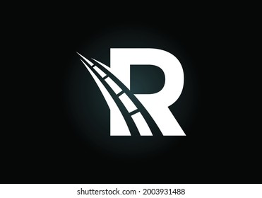 Letter R with road logo sing. The creative design concept for highway maintenance and construction. Transportation and traffic theme.