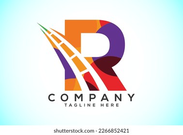 Letter R with road logo sing. Polygonal style logo for highway maintenance and construction.