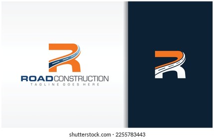 Letter R with road logo vector stock, the creative design concept for highway maintenance and construction