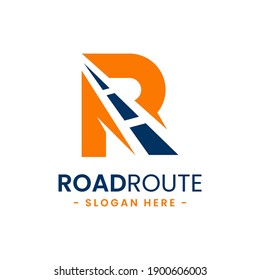Letter R for road route logo design template. Concept of destination, address, position, travel, gps map, etc. Creative vector symbol highway.