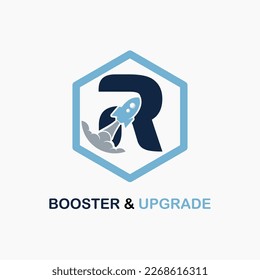 Letter R with Rocket Icon for Booster, Upgrade, Velocity, Speed for Finance, Education Business Consultant