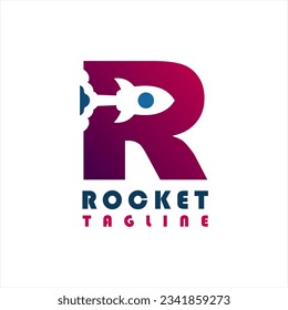 Letter R with Rocket Launch logo design concept