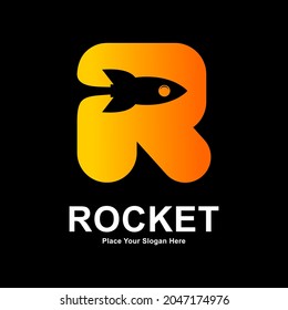 Buchstabe R mit Logo-Vektorvorlage für Raketen. Geeignet für App-Icon, Technologie, Bildung, Corporate Identity, Initial- und Labels.