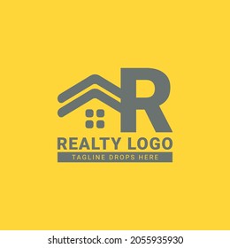 letter R roof house vector logo design for real estate, property agent, realty rent, interior and exterior constructor