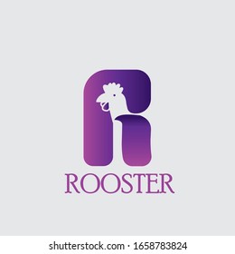 Letra R del gallo, ilustraciones vectoriales de diseño plano, diseño de plantilla de logotipo