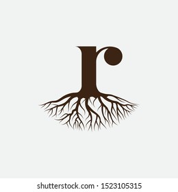 Letter R with root logo design vector template