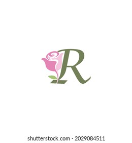 Letter R with rose icon logo vector template illustration