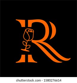 letter R rose logo vector template