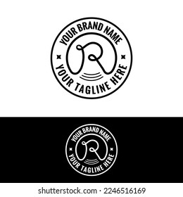 Letter R round logo dsign for Stamp, Badge, T shirt and clothing, fashion Brand - vctor illustration,
Text Initial R Letter Monogram Rounded Shape Black and white Color Logo.