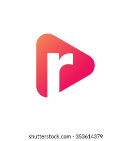 Letter R Rounded Triangle Shape Icon Logo Orange Red