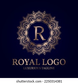 Buchstabe R royales, kreisförmiges Vektorlogo-Design