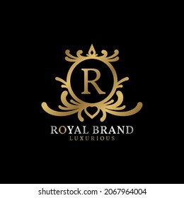 letter R royal crest vector logo design for luxurious brand