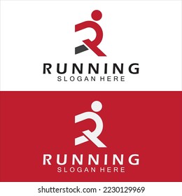 Letter R for running logo design combination letter R and people