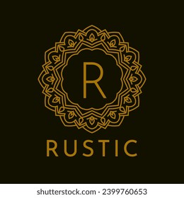 letter R rustic border initial vintage brand