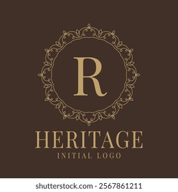 Letter R rustic heritage circular delicate initial logo