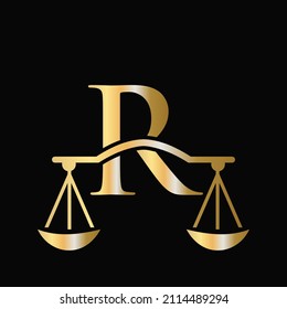Letter R Scale Attorney Law Logo Design. Initial Pillar, Law firm, Attorney Sign Design On Letter R Concept Template