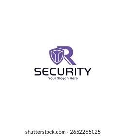 letter r security shield logo, modern brand identity design with tech protection icon