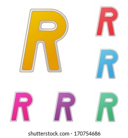 Letter R, set of colour variants, on a white background. Vector